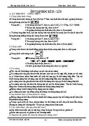 Đề cương ôn tập học kì II môn Vật lý Lớp 8 - Năm học 2015-2016